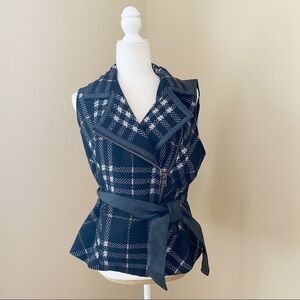 CAbi Zip Moto Black Grid Plaid Vest #517 - Medium